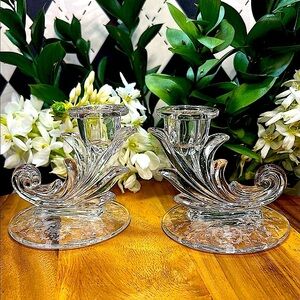 Vintage Fostoria Baroque Etched Candle Holders| Depression Glass| Midcentury
